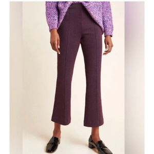 Anthropologie Womens S Navy Red Plaid Essential Crop Flare Flat Front Pants